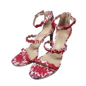Kelly & Katie Scalloped Strappy Heels Sandals SZ 7.5 Red Purple Stiletto NWOT